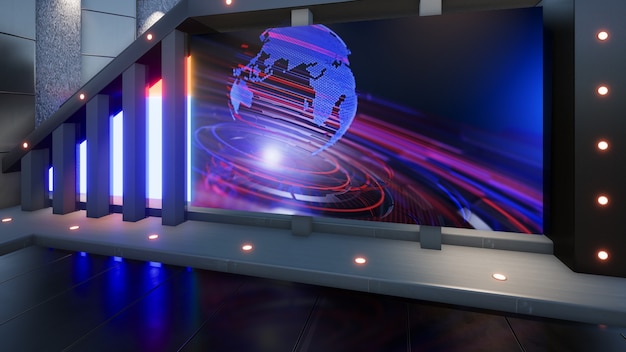 Toile de fond pour les émissions de télévision sur Wall3D Virtual News Studio Background 3d Rendering