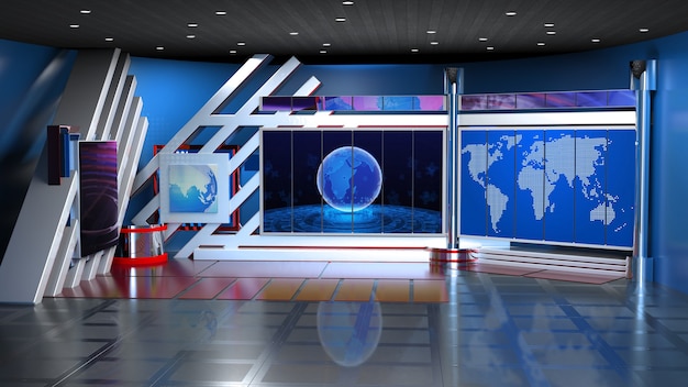 Toile de fond pour les émissions de télévision sur Wall3D Virtual News Studio Background 3d Rendering