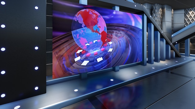 Toile de fond pour les émissions de télévision sur Wall3D Virtual News Studio Background 3d Rendering