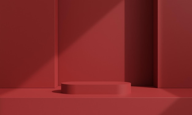 toile de fond de produit 3d avec podium de produit rouge pour l'affichage du produit sur fond rouge
