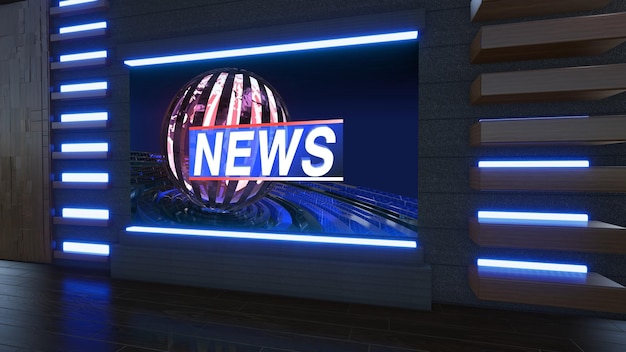 Toile de fond de studio de nouvelles pour les émissions de télévision TV sur Wall3D Illustration 3d de fond de studio de nouvelles virtuelles
