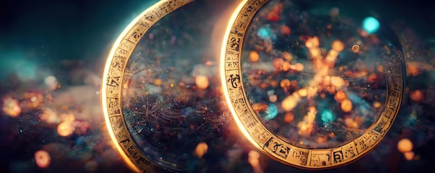 Toile de fond des symboles sacrés du zodiaque astrologie alchimie magie sorcellerie et divination peinture numérique générée par AI