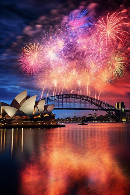 Photo une toile de fond vibrante représentant les monuments emblématiques de l'australie comme l'opéra de sydney et uluru