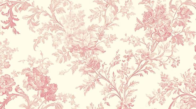 Photo toile de jouy motif sans couture rouleaux floraux romantiques rose pastel et crème élégance vintage détails complexes design orné