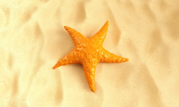 Étoile de mer des Caraïbes orange sur fond de sable. Rendu 3D