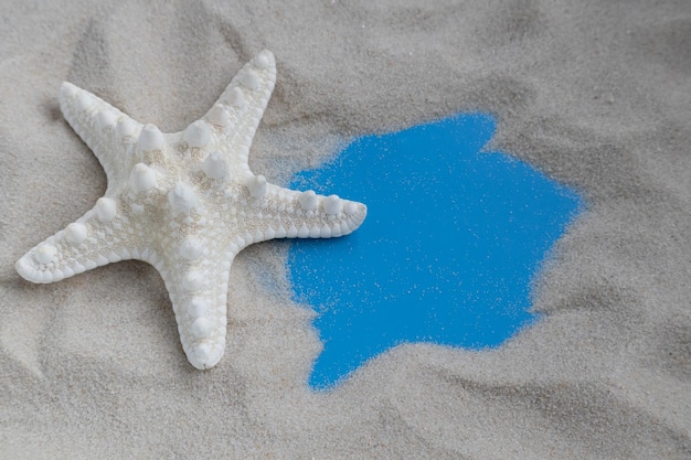 Étoile de mer et fond de sable propre avec un espace pour votre texte Le thème du voyage vers la mer