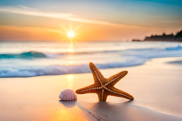 Étoile de mer sur la plage au coucher du soleil