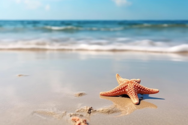 Étoile de mer sur la plage avec l'océan en arrière-plan