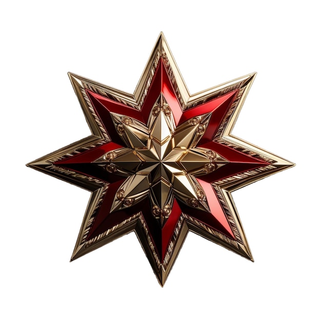 Étoile rouge octogonale dans le style du réalisme soviétique gemmes tons blancs et bronze sur fond transparent