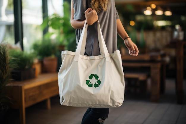 Toile avec un sac de rangement pour les consommateurs avec un arrière-plan de café AI générative