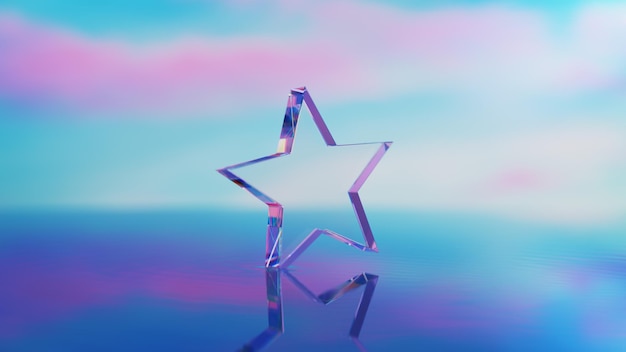 Étoile de verre abstraite avec reflets doux et ondulations de l'eau rendu 3d