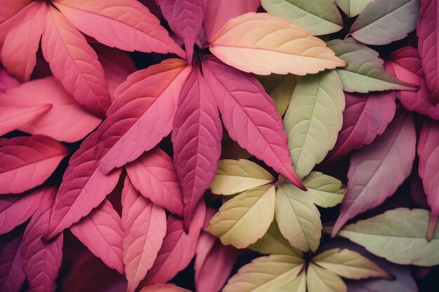 Photo la toile vibrante de la nature les feuilles d'automne de parthenocissus quinquefolia en vert et pastel frappant