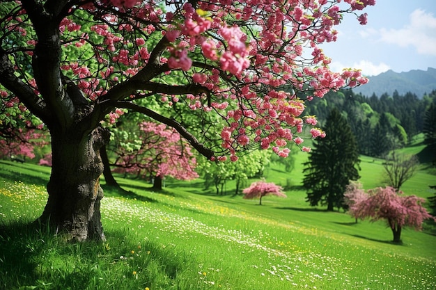 Photo des toiles colorées, des papiers peints au printemps, un pays des merveilles.