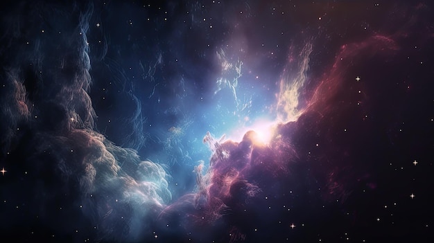 Étoiles dans l'espace lointain entourées d'une nébuleuse AI générative