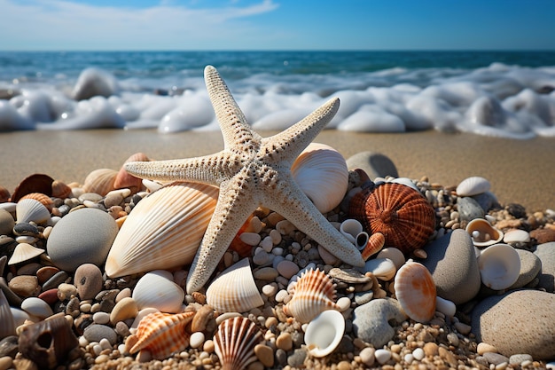 Étoiles de mer et coquillages sur la plage