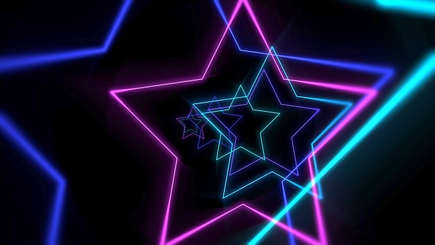 Étoiles de néon violet et bleu de mouvement, fond abstrait. Illustration 3D de style club dynamique élégant et luxueux