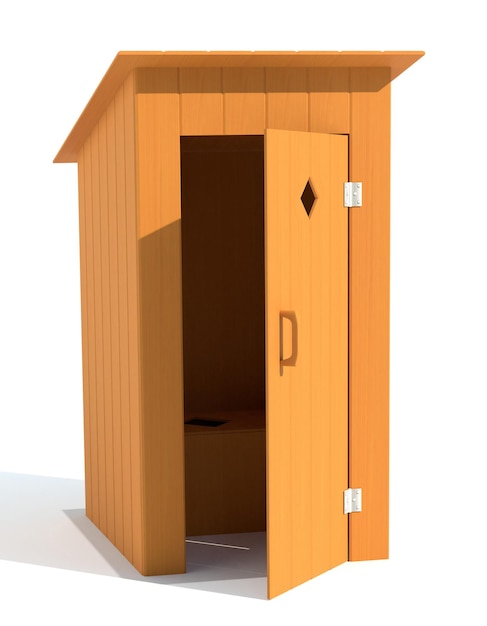 Toilette extérieure rurale en bois rendu 3d illustration