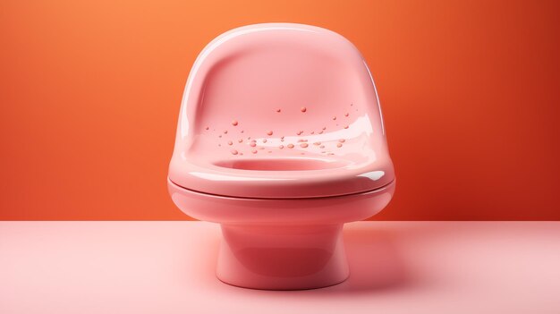 Une toilette rose est perchée sur une table rose.