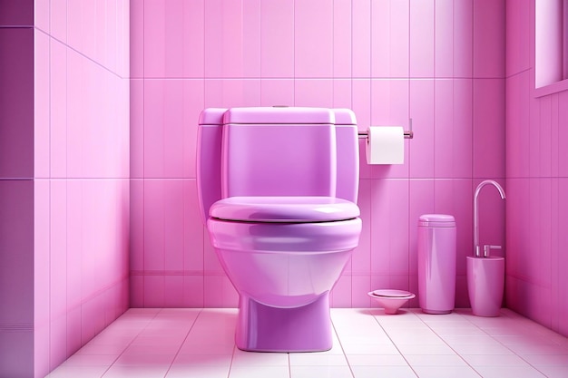 Toilette violette dans la salle de bain rose