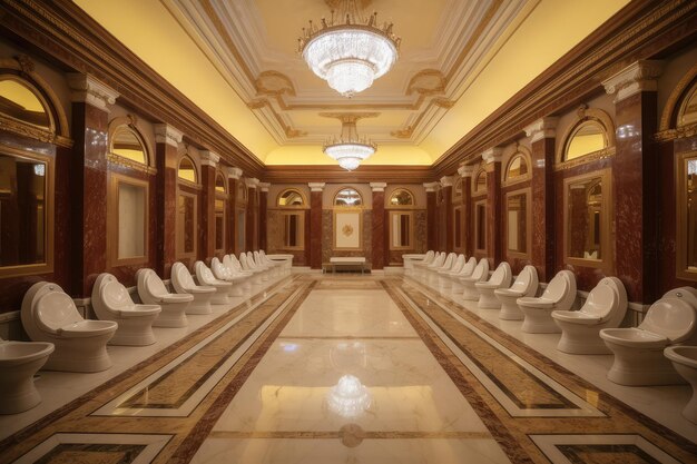 Photo les toilettes de luxe de l'hôtel dans la salle du palais royal toilette vip pour les personnes vip wc d'or festival de vanité