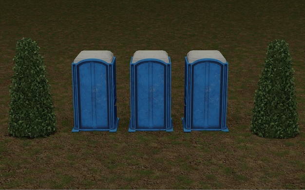 toilettes portatives de rendu 3d dans la zone d'herbe extérieure