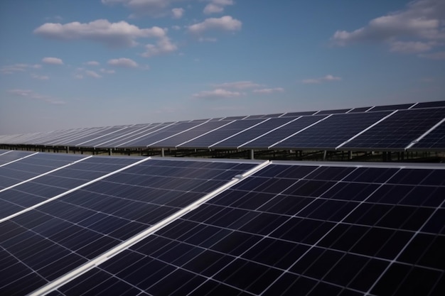 Un toit d'un bâtiment avec des panneaux solaires dessus.