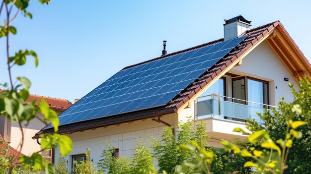 toit de maison avec panneau solaire énergie renouvelable pour la maison