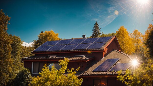 Le toit d'une maison avec des panneaux solaires