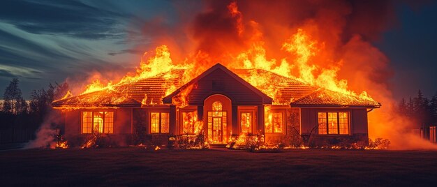 Photo le toit d'une maison a pris feu.