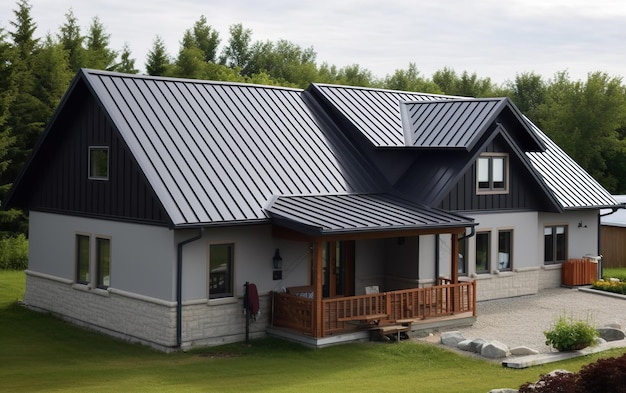 Un toit en métal avec un toit noir est représenté.
