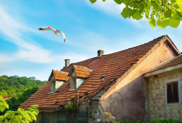 Toit en tuiles d'une maison ancienne