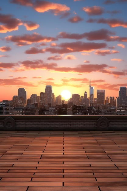 Photo un toit vacant de la ville au coucher du soleil pour l'illustration générée par l'ia d'une maquette de produit