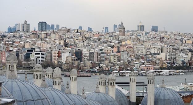 Toits de baignoire Suleymaniye et quartier de Galata à Istanbul Turquie