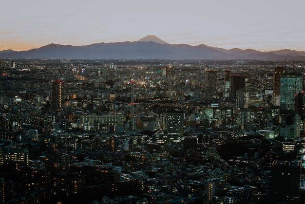 Toits de Tokyo et bâtiments d'en haut, vue sur la préfecture de Tokyo avec le mont Fuji en arrière-plan