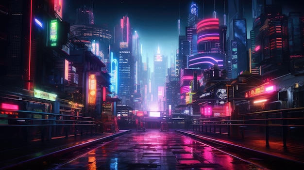 tokio cyberpunk avec néons et lumières