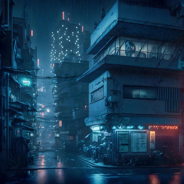 Tokyo City by Night Anime et Manga dessin illustration vue sur la ville texture granulairexA