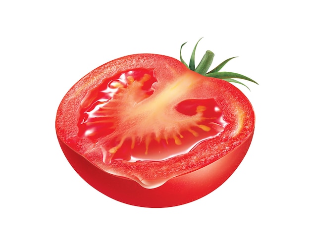 Tomate coupée en deux sur fond blanc