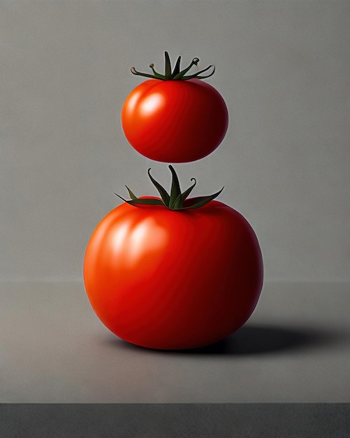 Une tomate est posée en équilibre sur une grosse tomate.