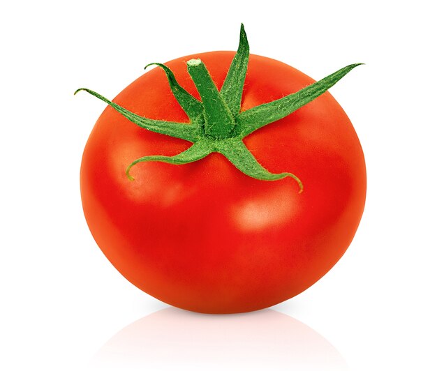 Une tomate sur fond isolé blanc