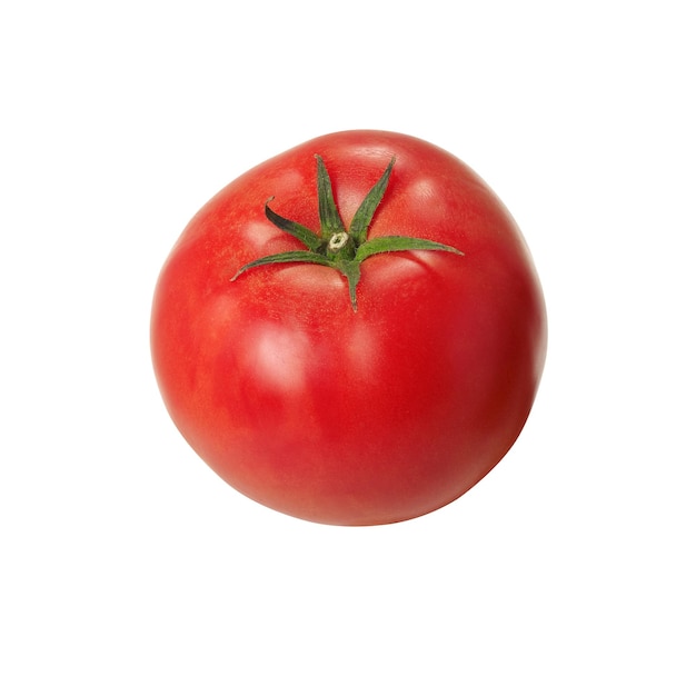 Tomate fraîche sur fond blanc avec un tracé de détourage