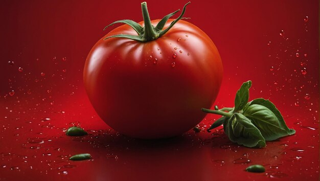 tomate fraîche sur fond rouge