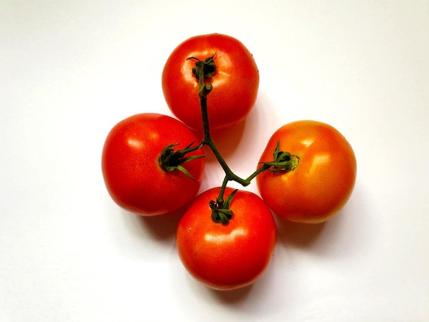 Tomate fraîche sur fond de tableau blanc