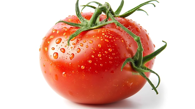 Une tomate fraîche et mûre de couleur rouge vif et d'une surface humide et brillante
