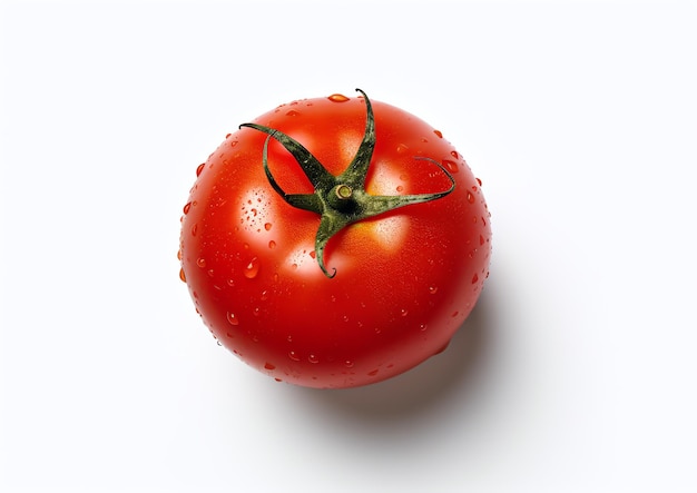 Une tomate avec des gouttes d'eau dessus