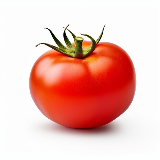 Tomate avec des gouttes d'eau sur un fond blanc