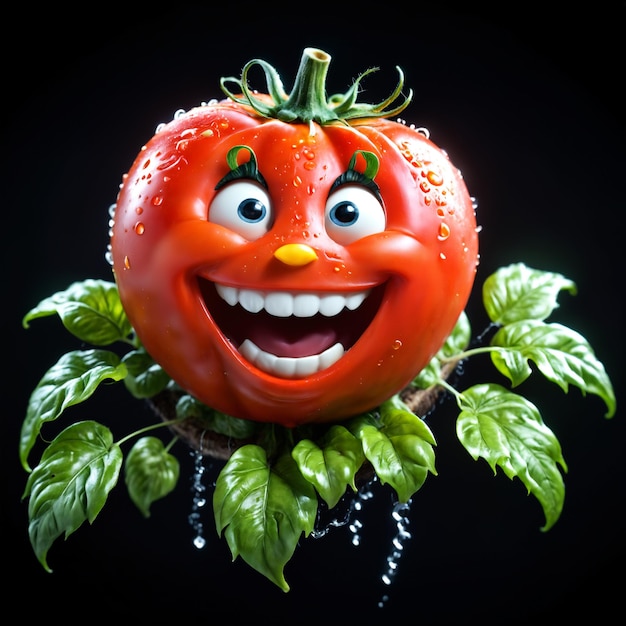 Tomate heureuse riant avec les yeux ouverts IA générative