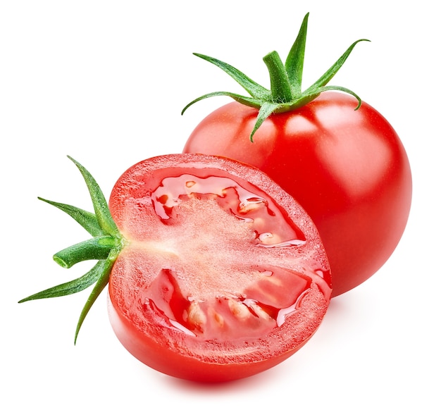 Tomate isolé sur fond blanc avec un tracé de détourage