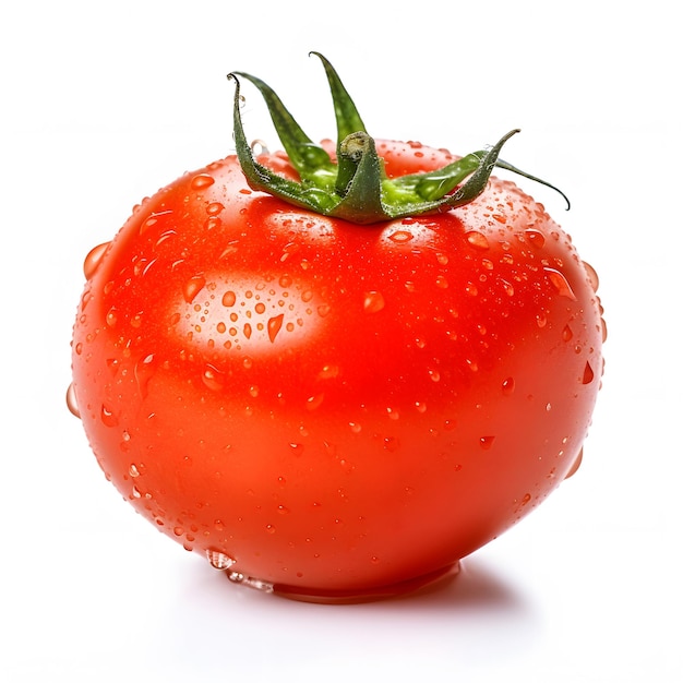 Tomate isolée avec des gouttes d'eau Tomate sur fond blanc avec toute la profondeur de champ