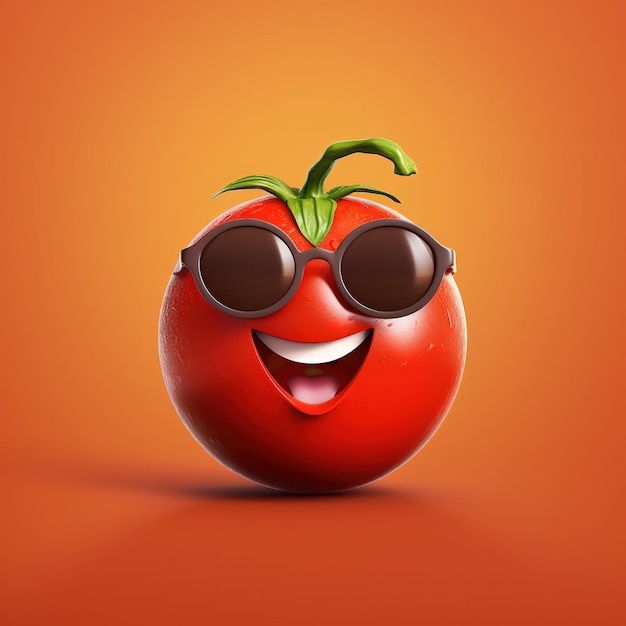 Photo une tomate avec des lunettes de soleil et un sourire dessus