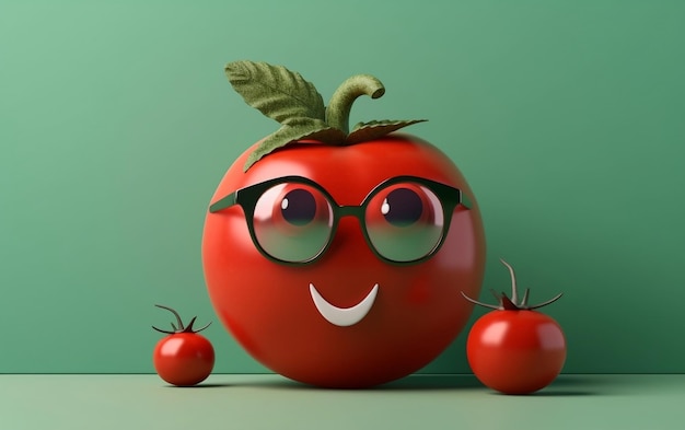 Photo une tomate avec des lunettes et un visage souriant.